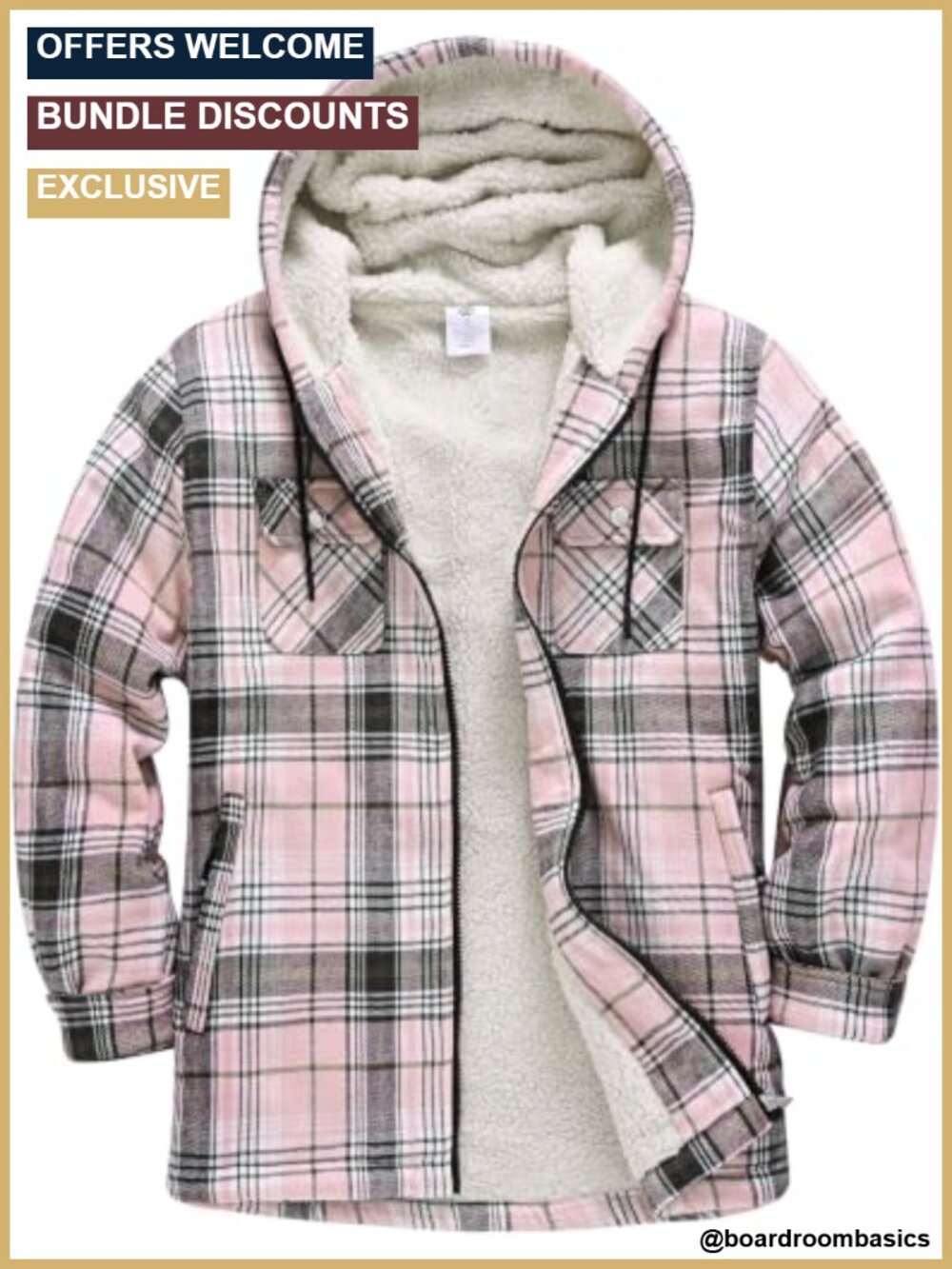 Plus Size Fleece Jacket Sherpa Lined Zip Up Hoodie Plaid